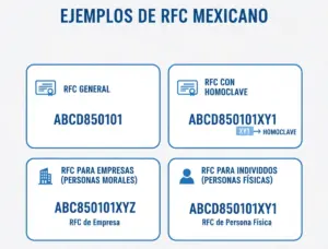 Infografía del RFC y RFC con homoclave emitidos por el SAT en México para empresas y personas físicas