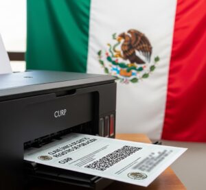 Impresora imprimiendo la CURP gratis oficial de México.