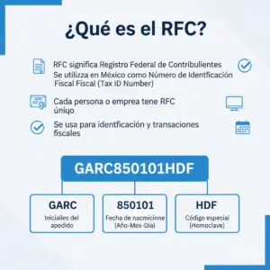 Infografía profesional sobre cómo validar RFC en México con ejemplo de RFC con Homoclave.